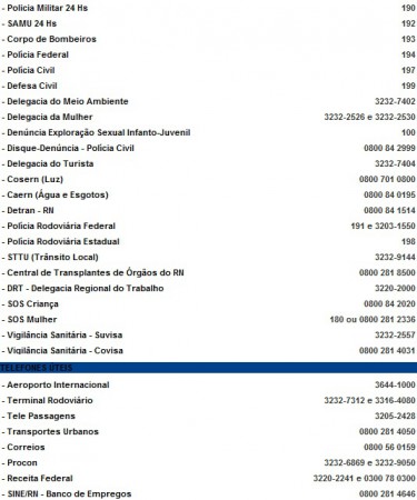 Telefones Úteis: